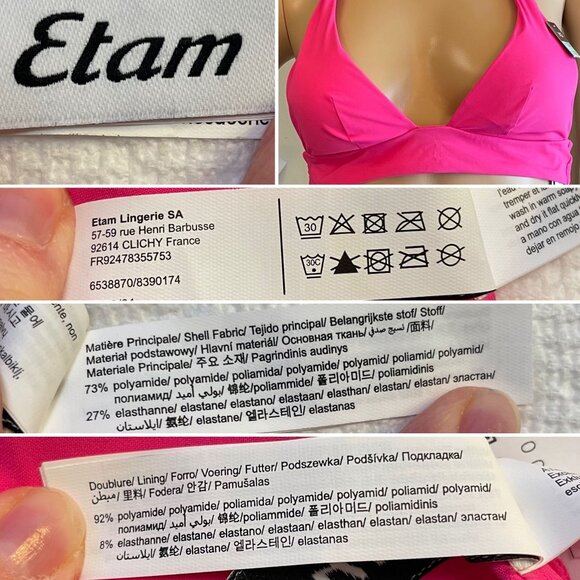 Etam Pink Halter Bikini Set XS Recycled Polyamide Removable Foam Cups - Picture 6 of 9
